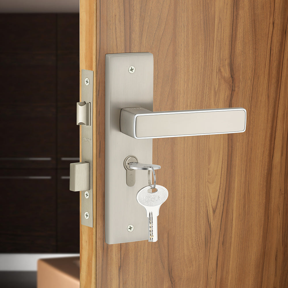 IPSA Clay Iris Handle Series on 8" Plate CYS Lockset with 60mm Both Side Key - Matte Satin Nickel Finish CPS